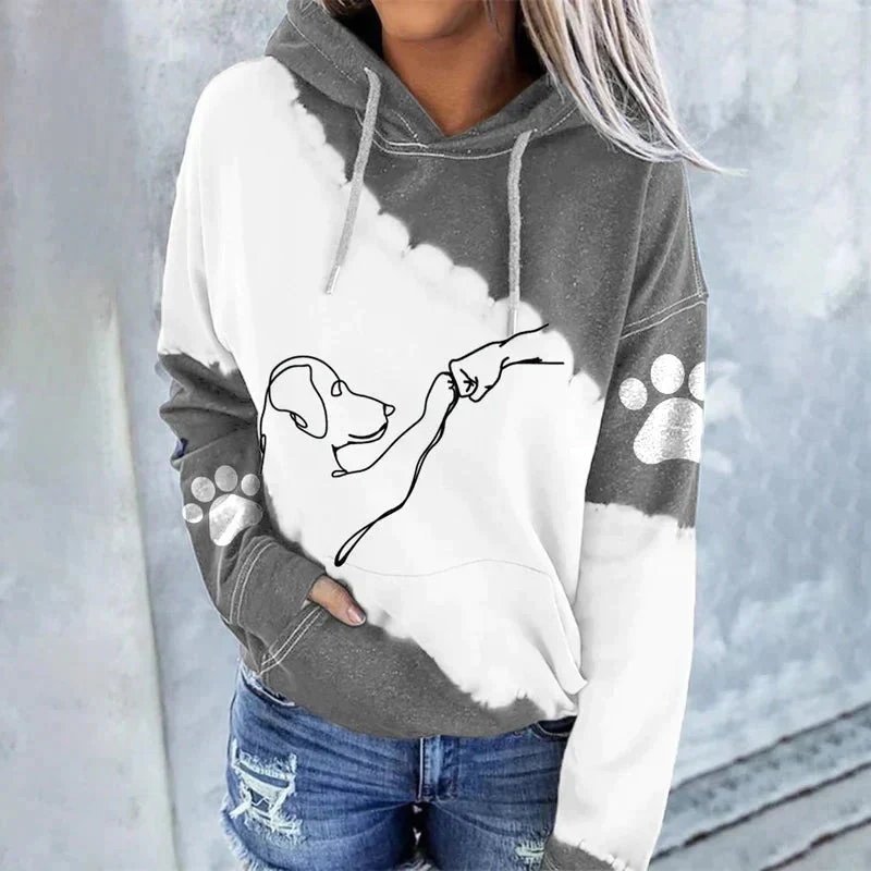 Hoodie Femme avec Imprimé Chien et Poche