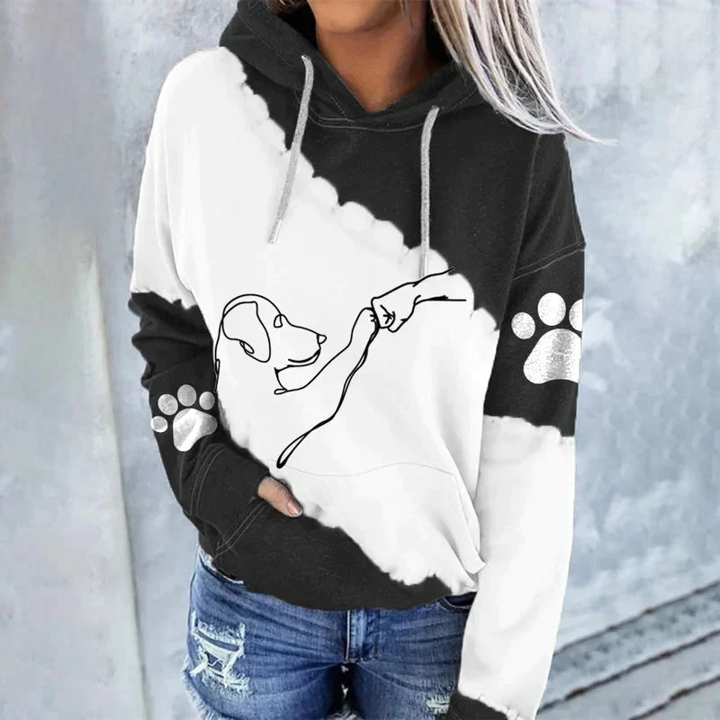 Hoodie Femme avec Imprimé Chien et Poche