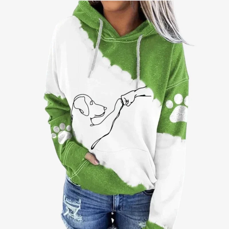 Hoodie Femme avec Imprimé Chien et Poche