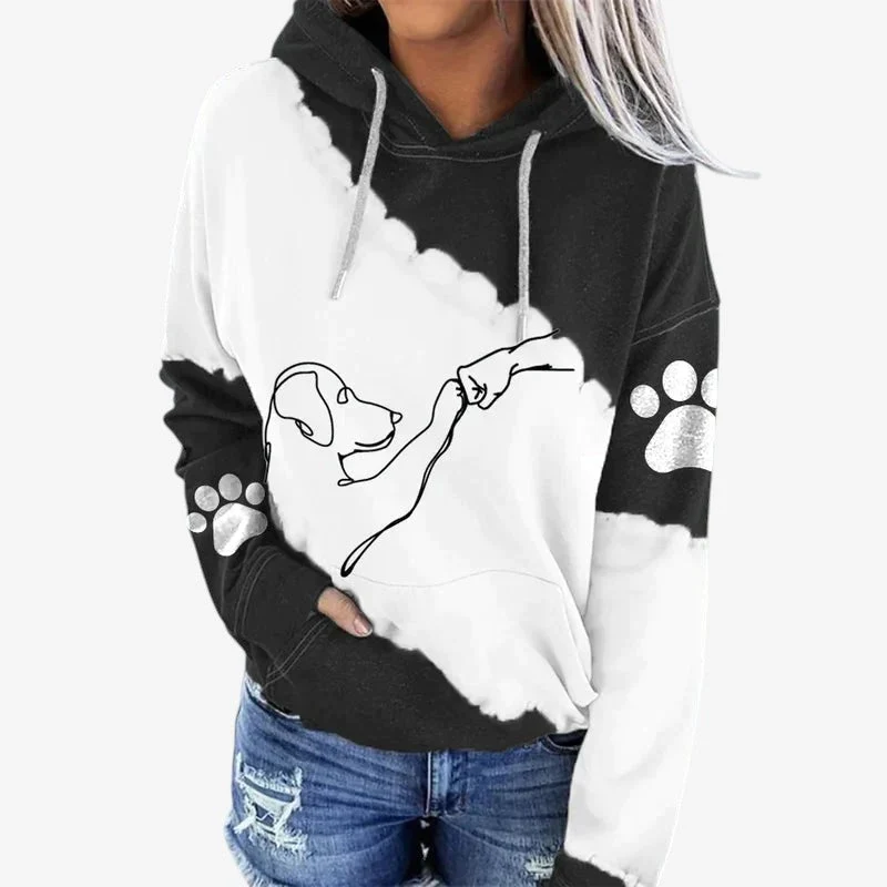 Hoodie Femme avec Imprimé Chien et Poche