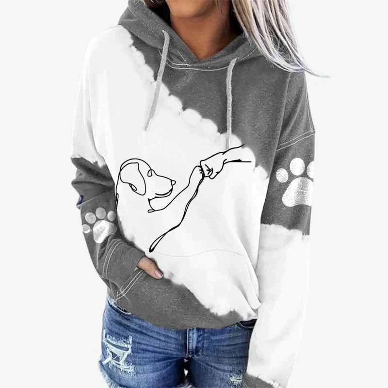 Hoodie Femme avec Imprimé Chien et Poche