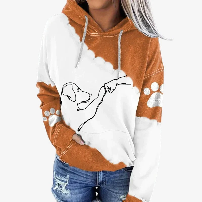 Hoodie Femme avec Imprimé Chien et Poche