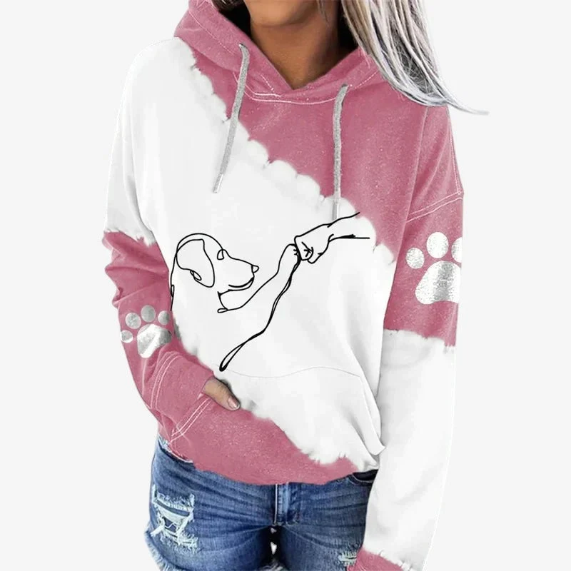 Hoodie Femme avec Imprimé Chien et Poche