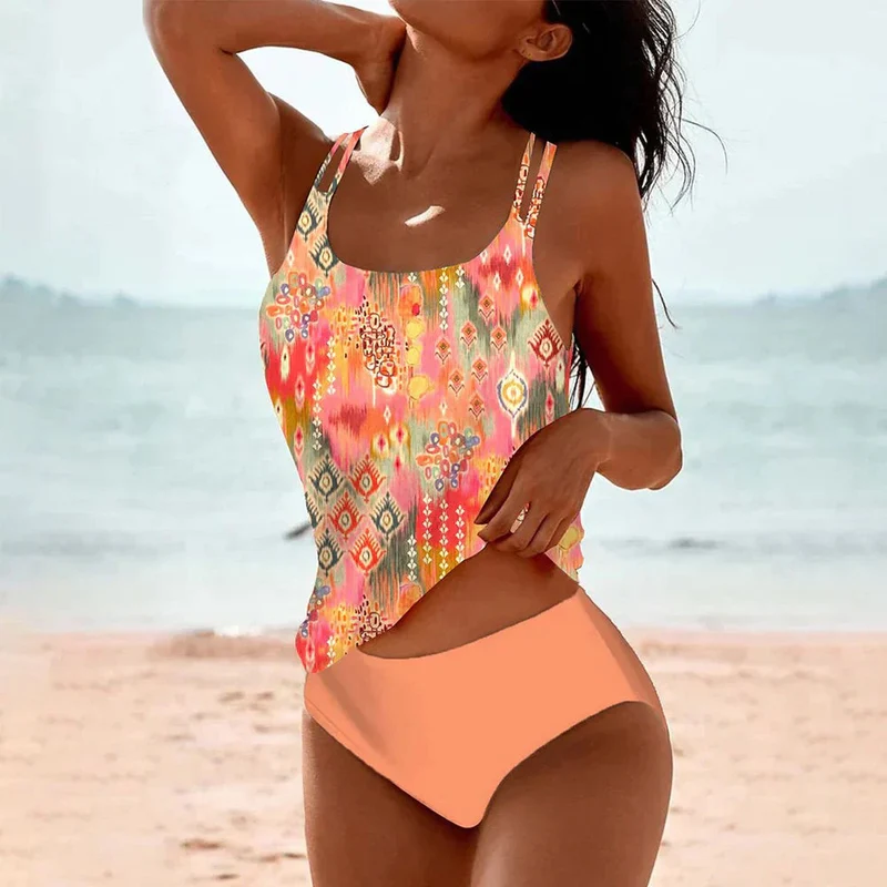 Maillot de Bain Femme 2 Pièces à Motifs Colorés