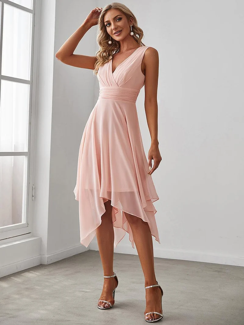 ever ELORA|Robe courte en mousseline rose à ourlet irrégulier