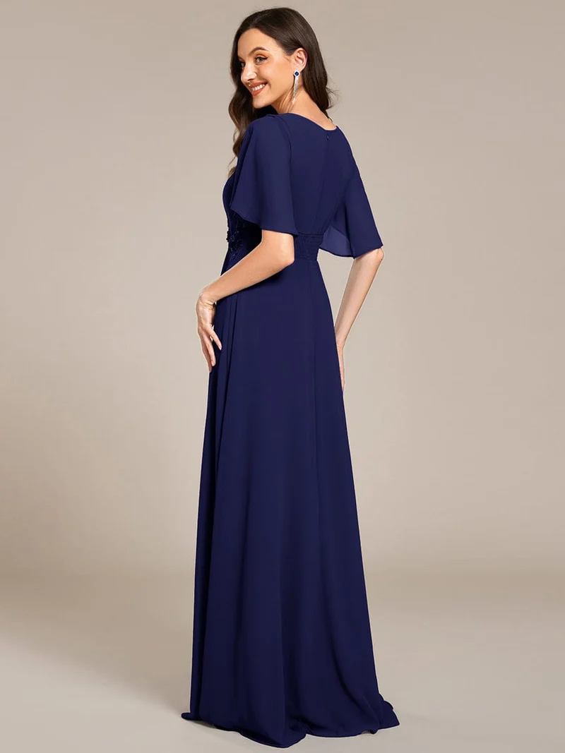 ever ASPYN|Robe de soirée trapèze à manches courtes et appliques plissées