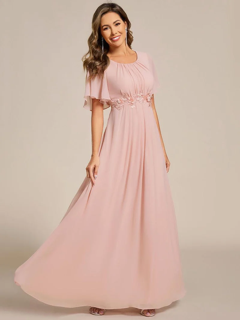 ever ASPYN|Robe de soirée trapèze à manches courtes et appliques plissées