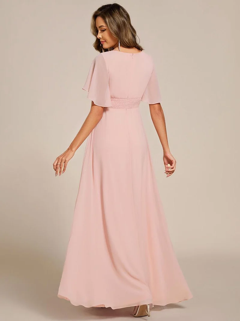 ever ASPYN|Robe de soirée trapèze à manches courtes et appliques plissées