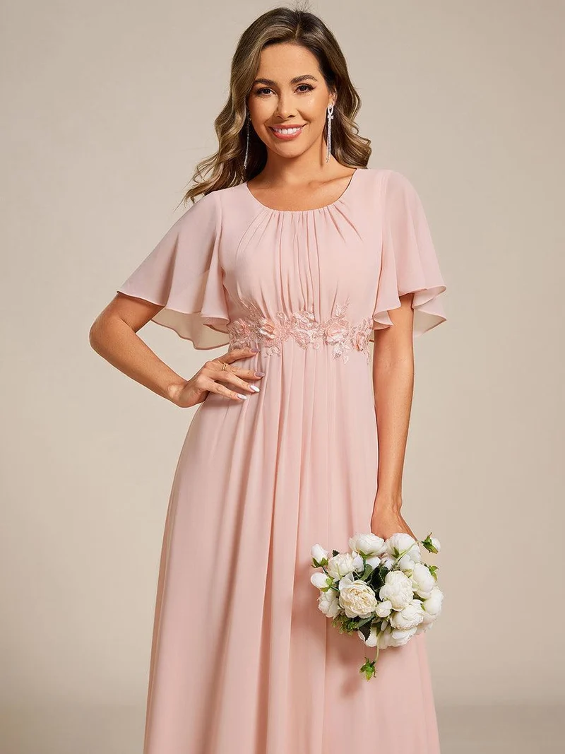 ever ASPYN|Robe de soirée trapèze à manches courtes et appliques plissées