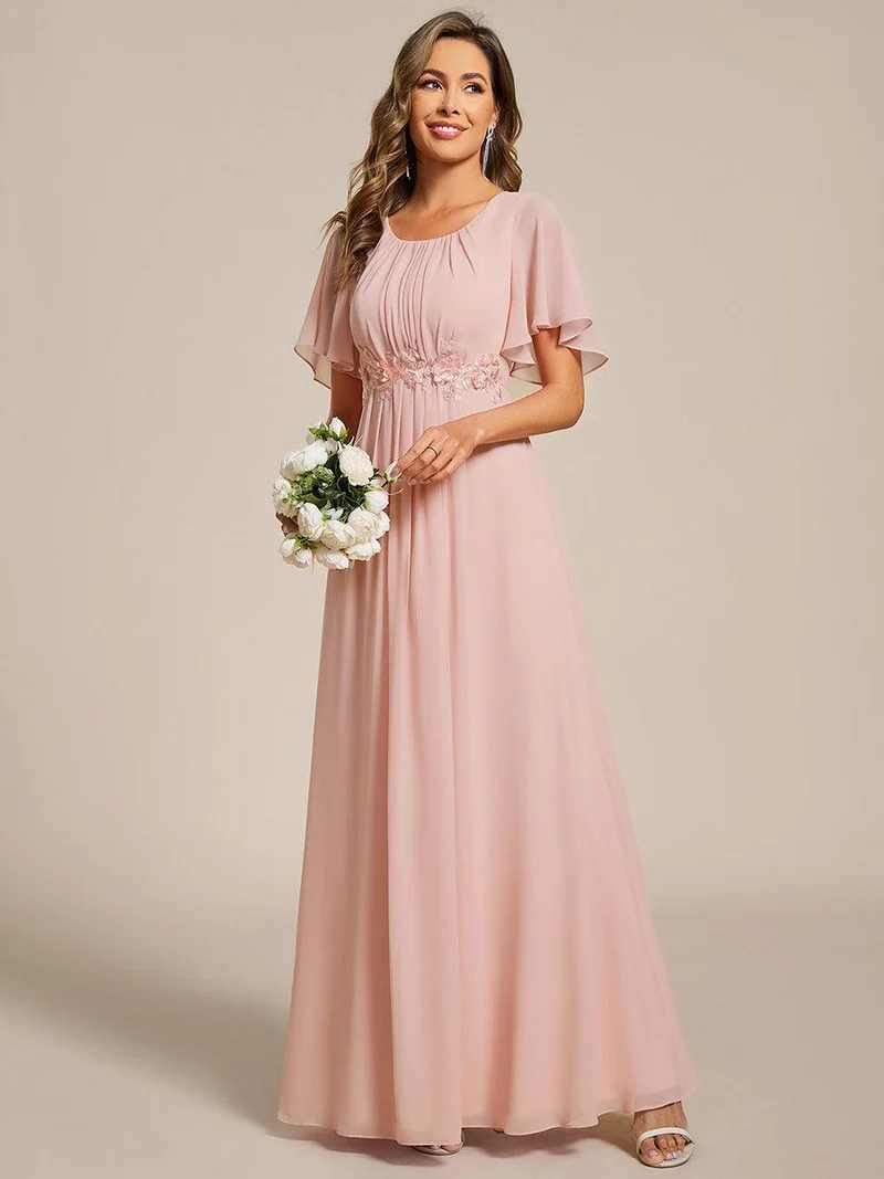 ever ASPYN|Robe de soirée trapèze à manches courtes et appliques plissées