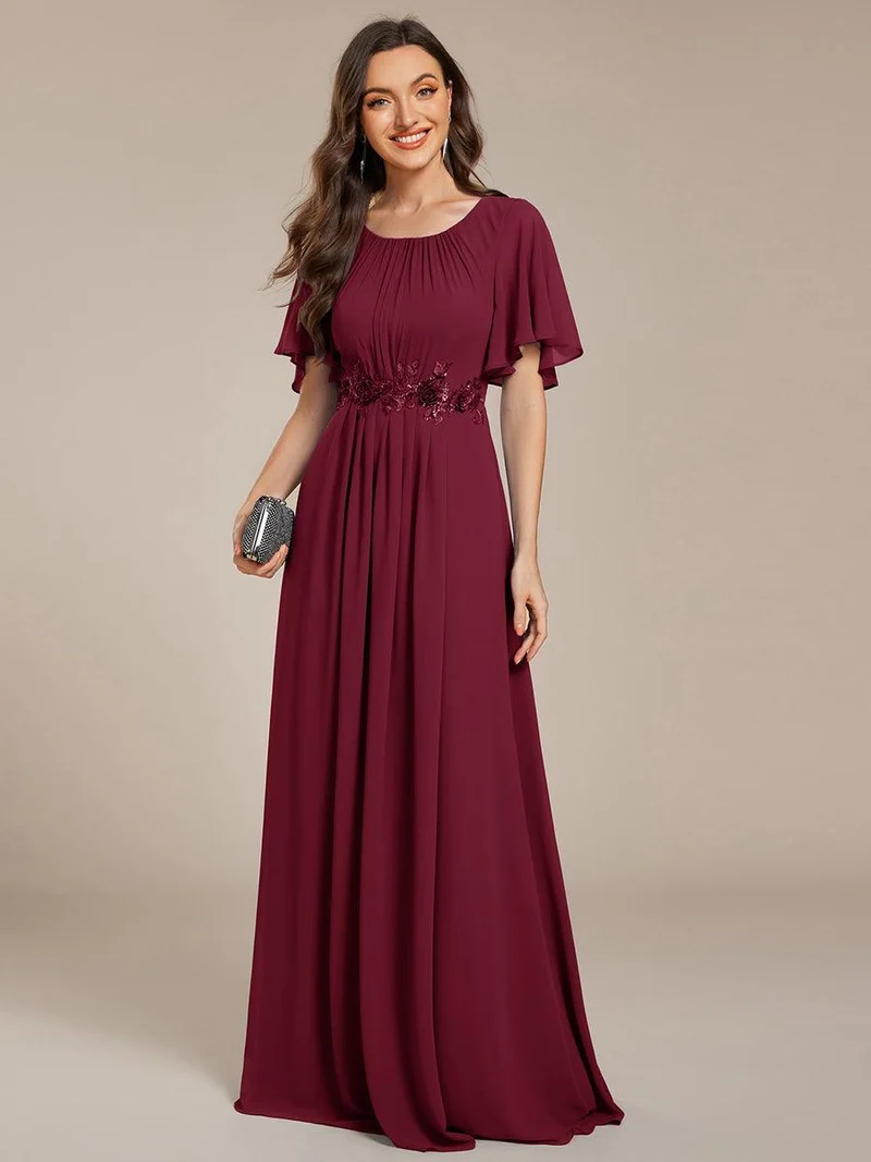 ever ASPYN|Robe de soirée trapèze à manches courtes et appliques plissées