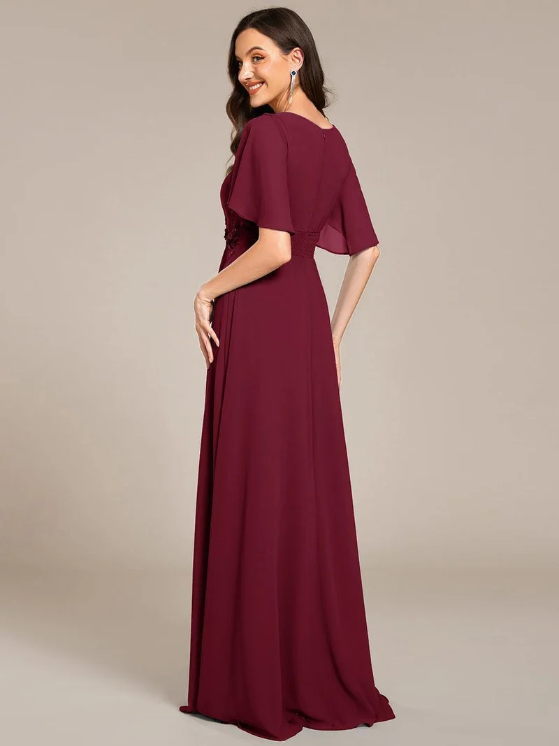 ever ASPYN|Robe de soirée trapèze à manches courtes et appliques plissées