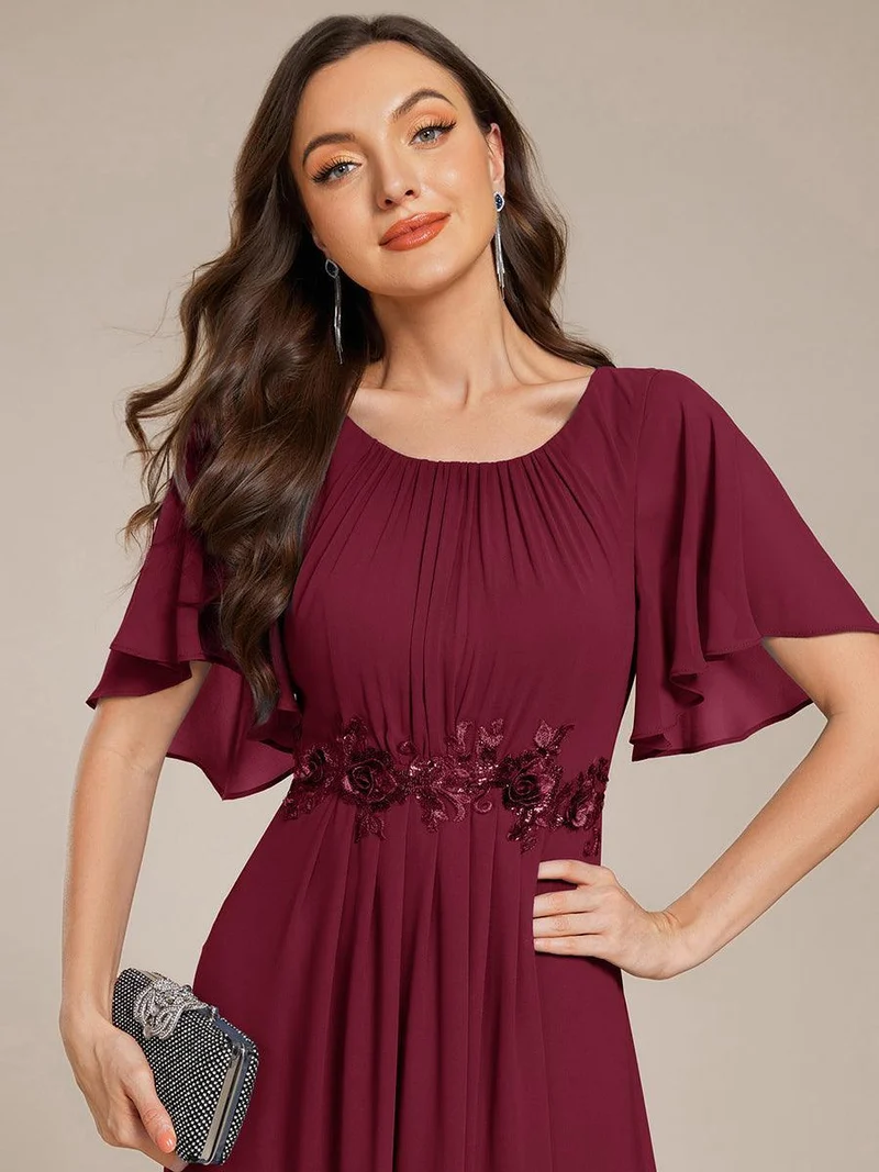 ever ASPYN|Robe de soirée trapèze à manches courtes et appliques plissées