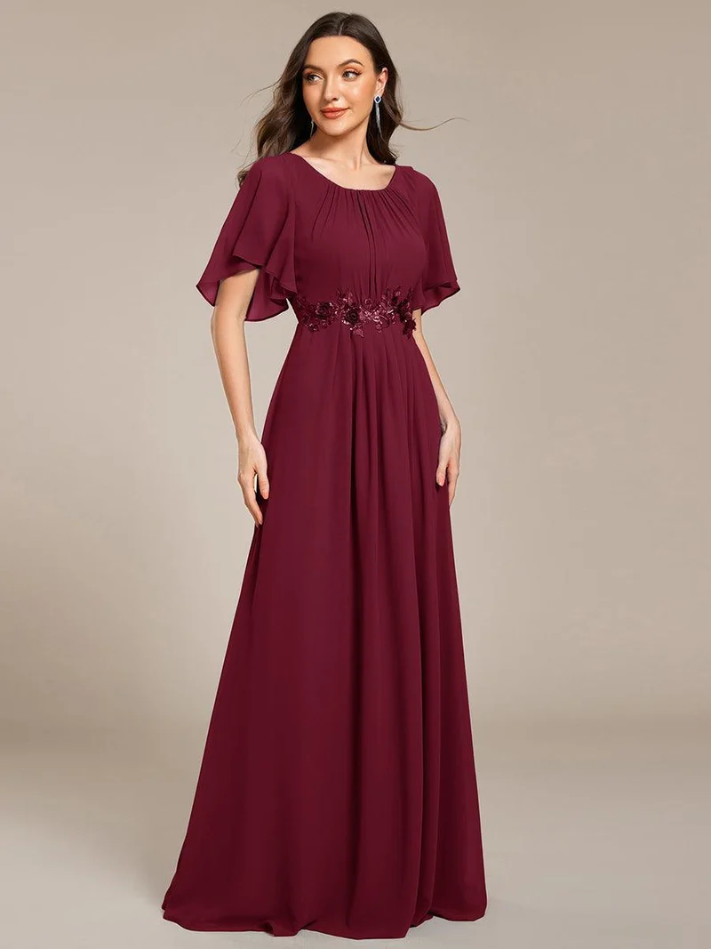 ever ASPYN|Robe de soirée trapèze à manches courtes et appliques plissées