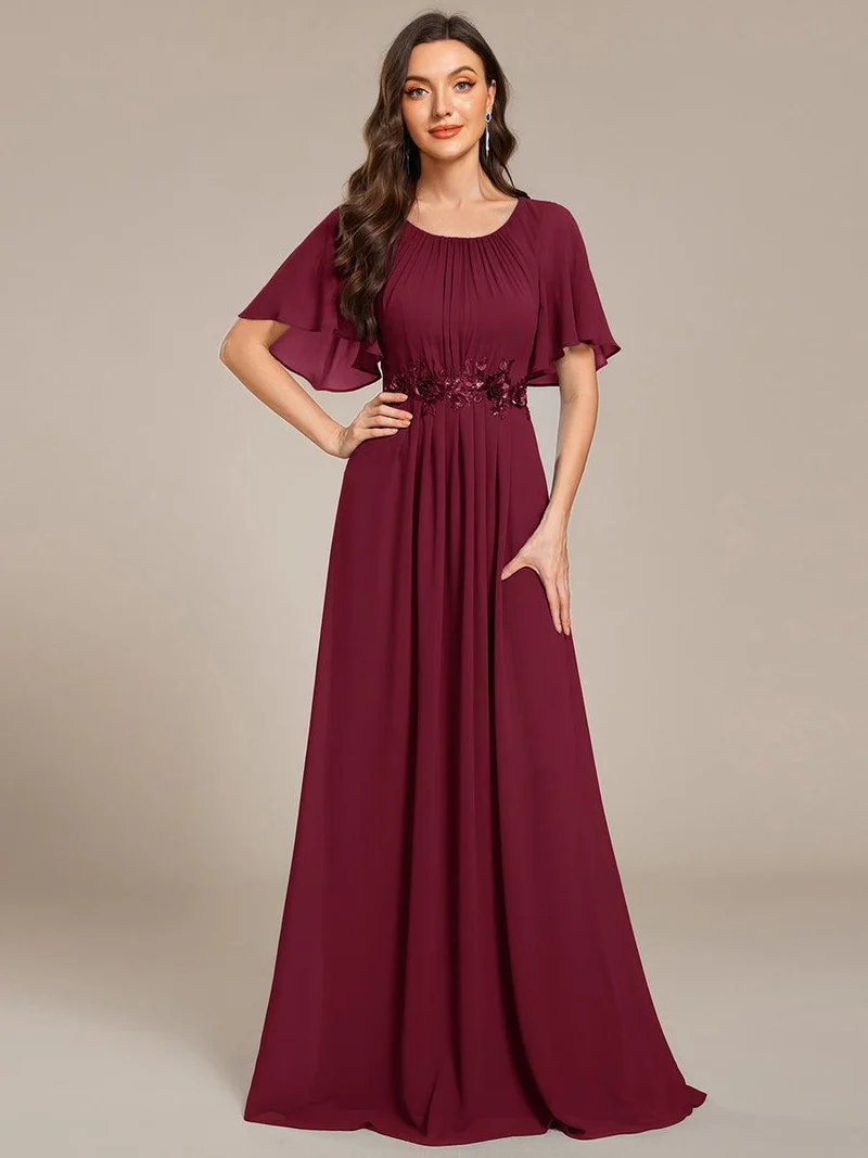 ever ASPYN|Robe de soirée trapèze à manches courtes et appliques plissées