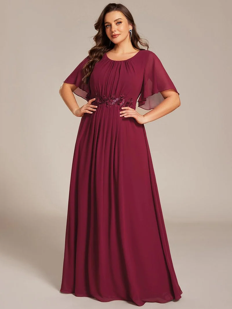 ever ASPYN|Robe de soirée trapèze à manches courtes et appliques plissées