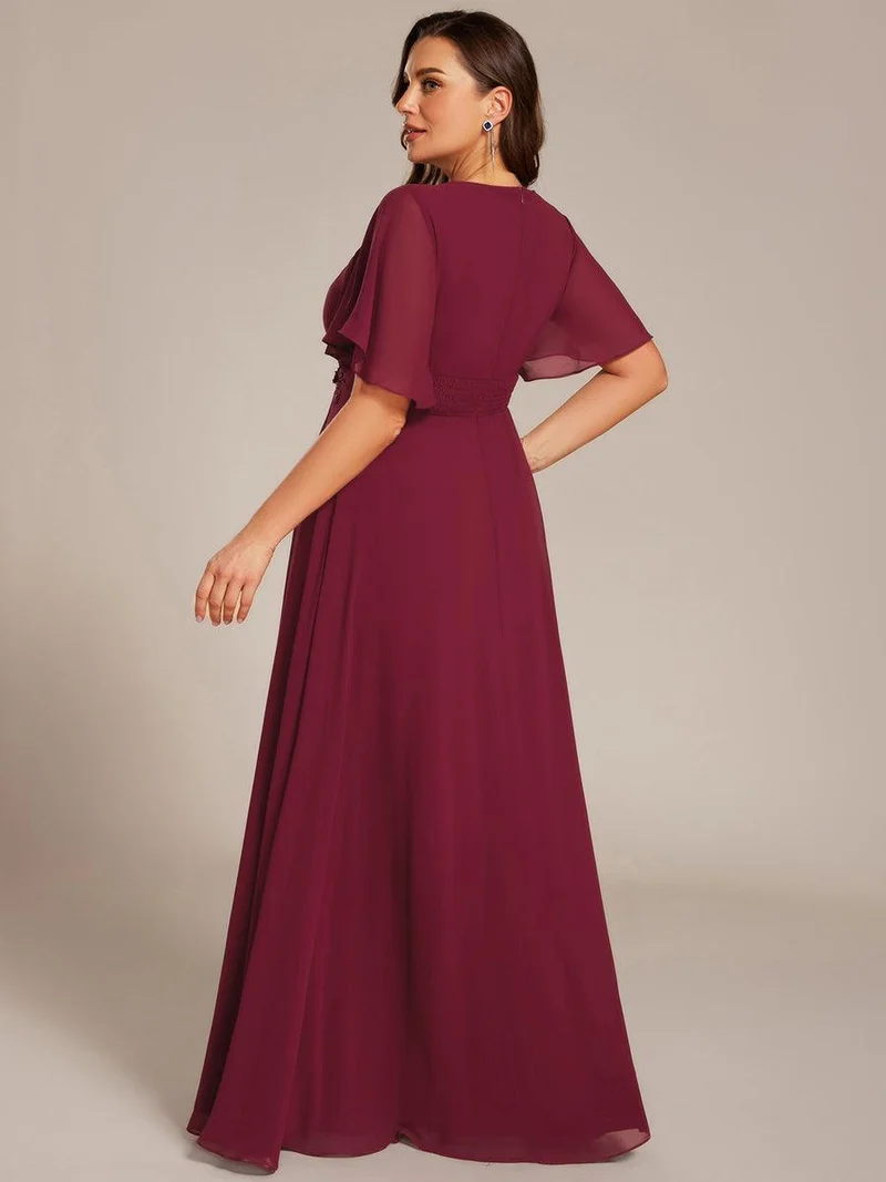 ever ASPYN|Robe de soirée trapèze à manches courtes et appliques plissées