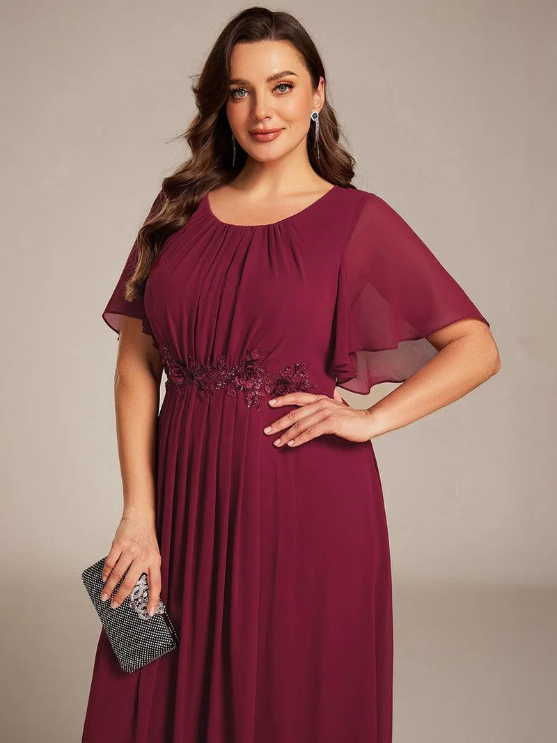 ever ASPYN|Robe de soirée trapèze à manches courtes et appliques plissées