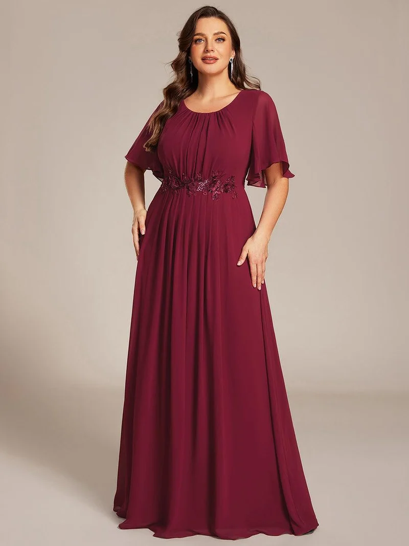 ever ASPYN|Robe de soirée trapèze à manches courtes et appliques plissées