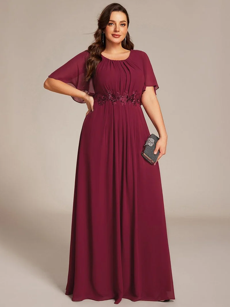 ever ASPYN|Robe de soirée trapèze à manches courtes et appliques plissées