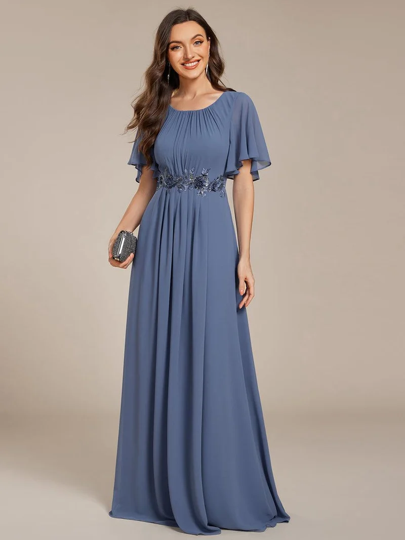 ever ASPYN|Robe de soirée trapèze à manches courtes et appliques plissées