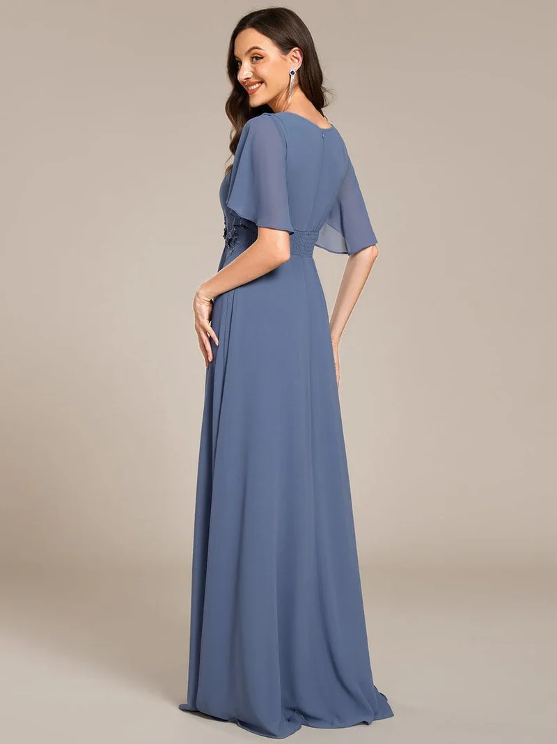 ever ASPYN|Robe de soirée trapèze à manches courtes et appliques plissées