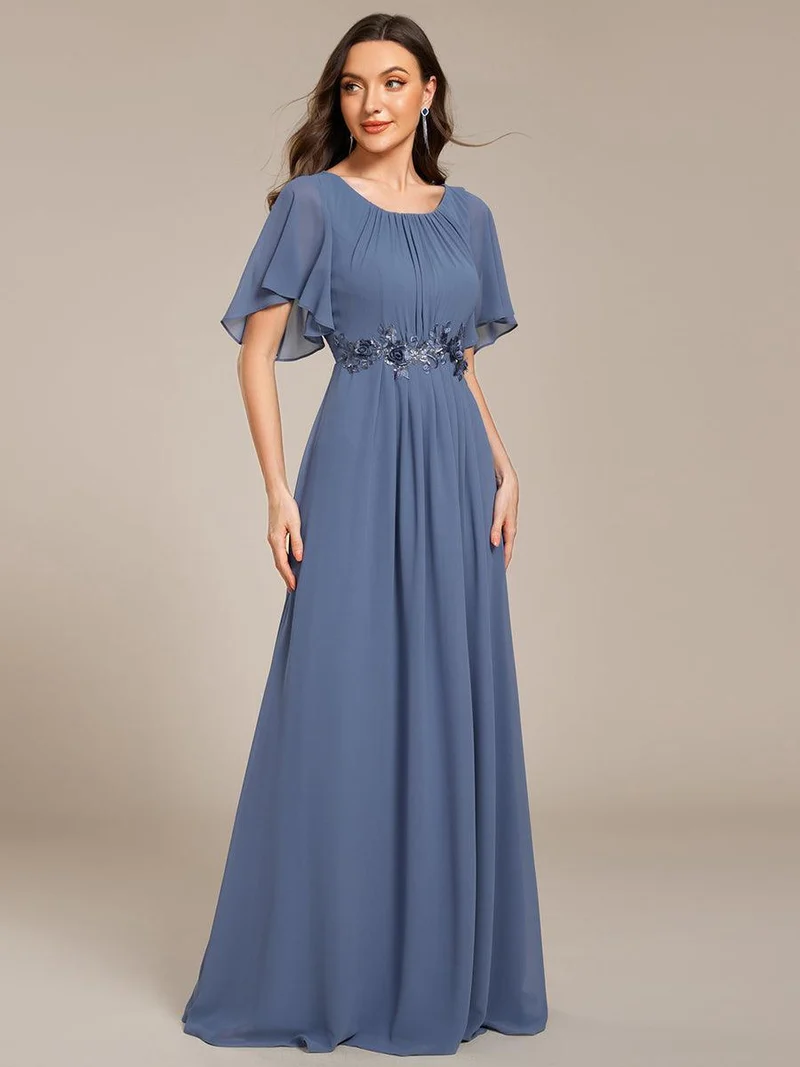 ever ASPYN|Robe de soirée trapèze à manches courtes et appliques plissées