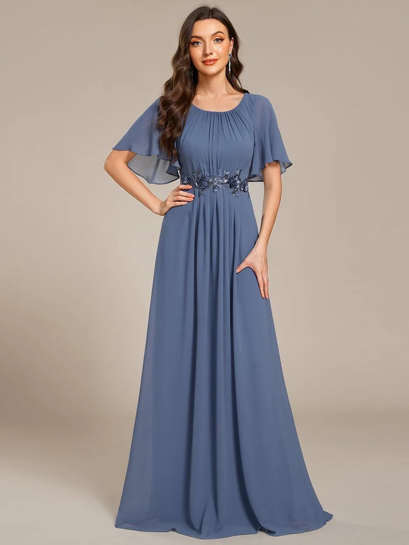 ever ASPYN|Robe de soirée trapèze à manches courtes et appliques plissées
