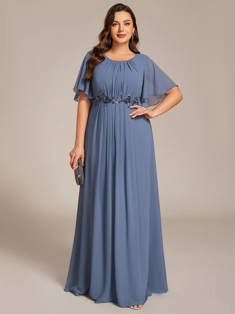 ever ASPYN|Robe de soirée trapèze à manches courtes et appliques plissées