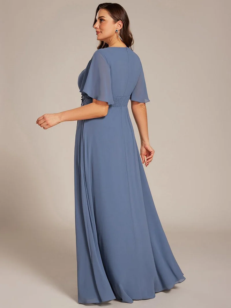ever ASPYN|Robe de soirée trapèze à manches courtes et appliques plissées