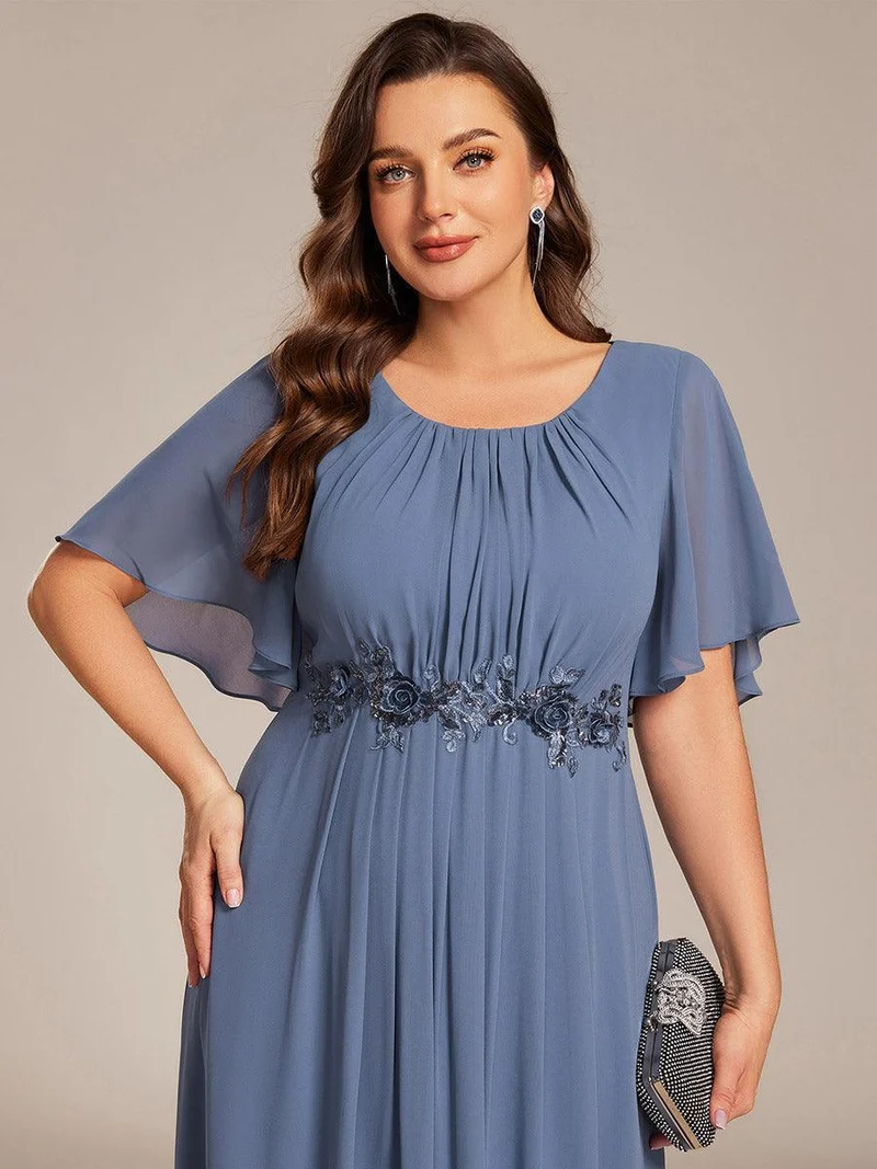 ever ASPYN|Robe de soirée trapèze à manches courtes et appliques plissées