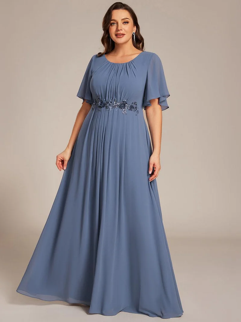 ever ASPYN|Robe de soirée trapèze à manches courtes et appliques plissées