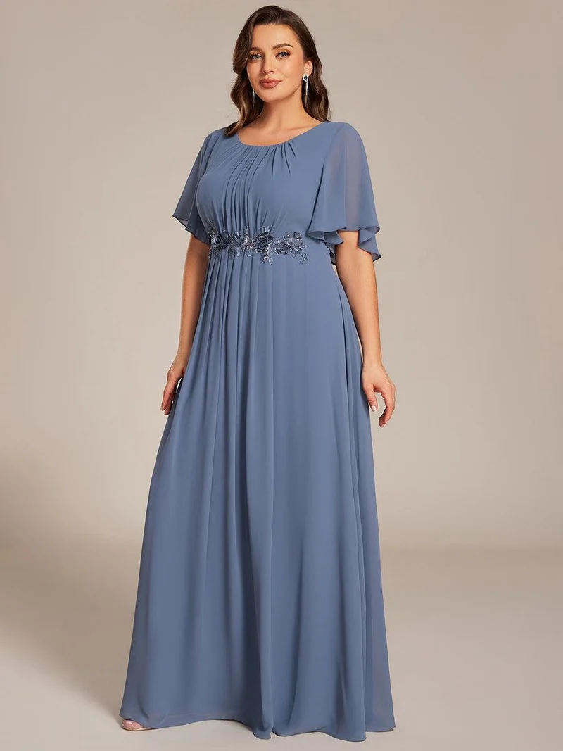 ever ASPYN|Robe de soirée trapèze à manches courtes et appliques plissées