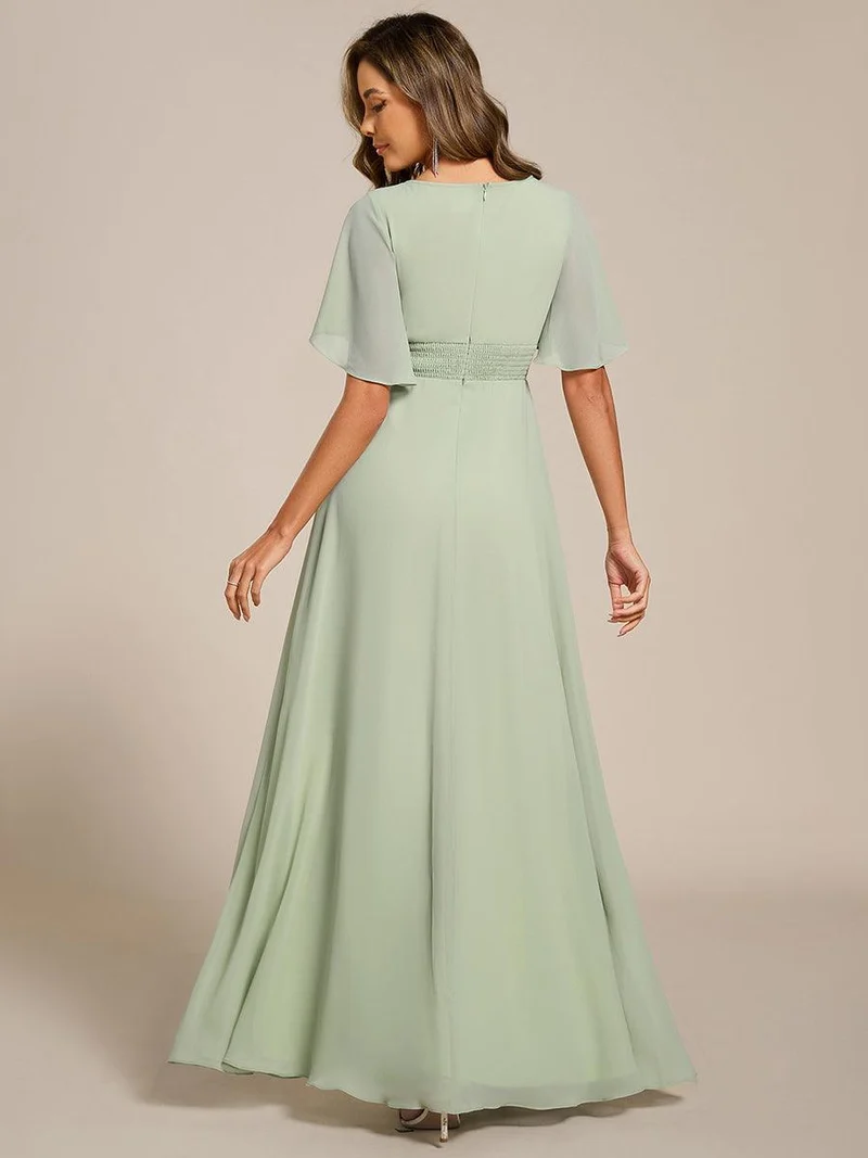 ever ASPYN|Robe de soirée trapèze à manches courtes et appliques plissées