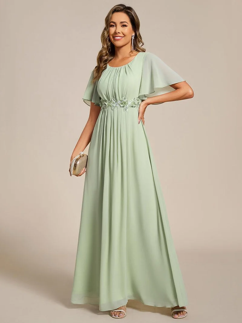 ever ASPYN|Robe de soirée trapèze à manches courtes et appliques plissées