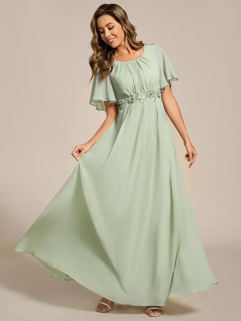 ever ASPYN|Robe de soirée trapèze à manches courtes et appliques plissées
