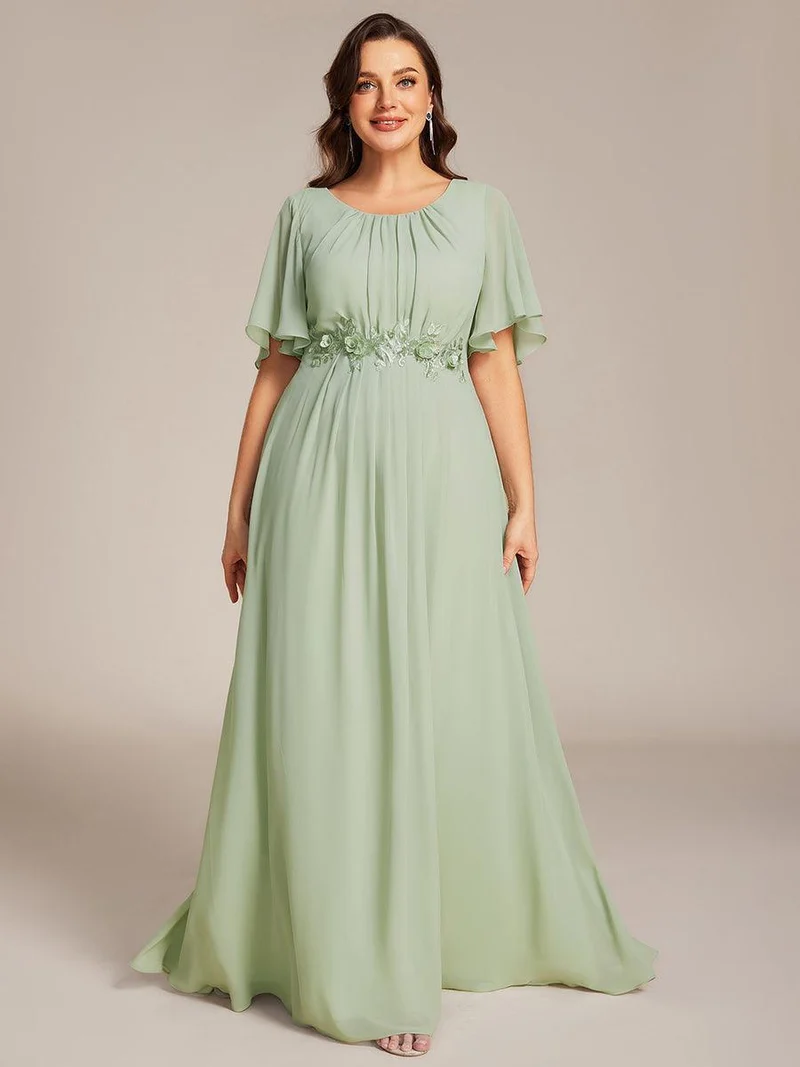 ever ASPYN|Robe de soirée trapèze à manches courtes et appliques plissées