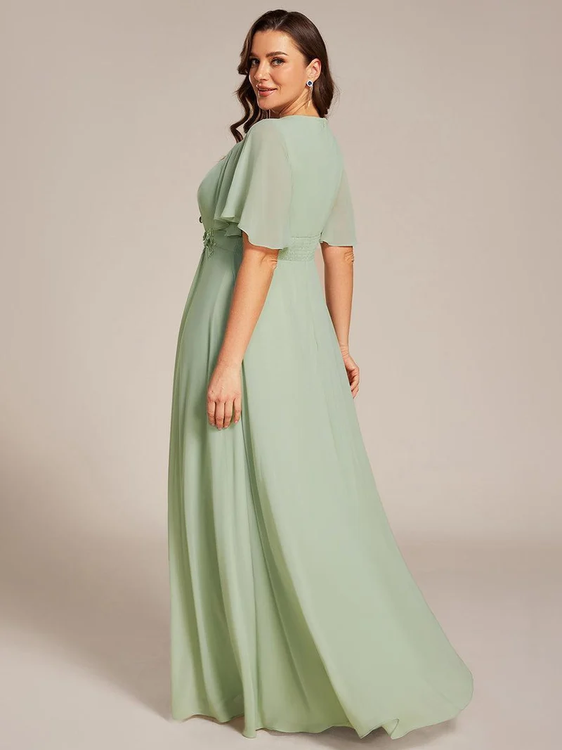 ever ASPYN|Robe de soirée trapèze à manches courtes et appliques plissées