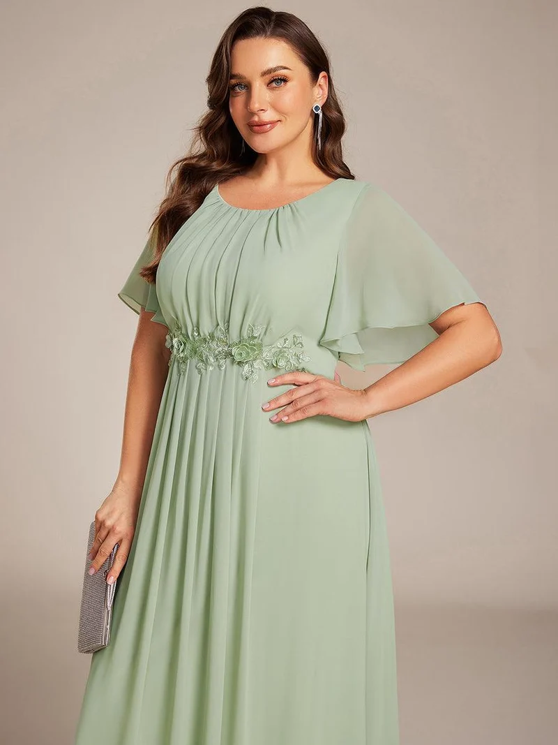 ever ASPYN|Robe de soirée trapèze à manches courtes et appliques plissées