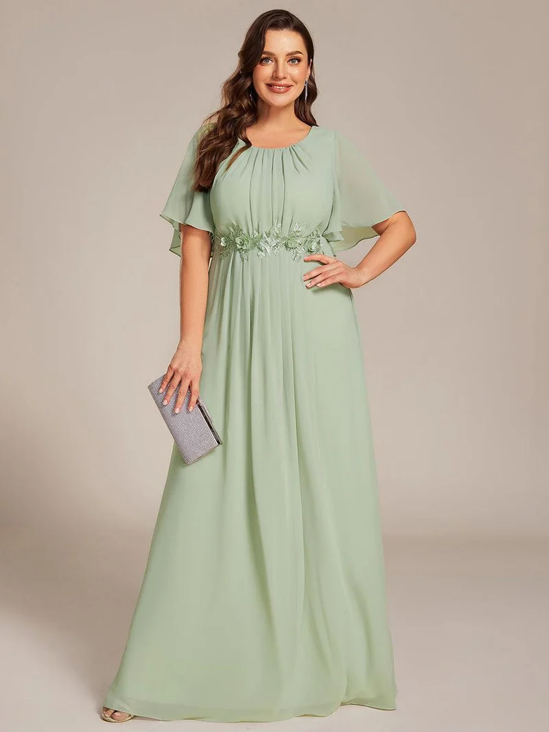 ever ASPYN|Robe de soirée trapèze à manches courtes et appliques plissées