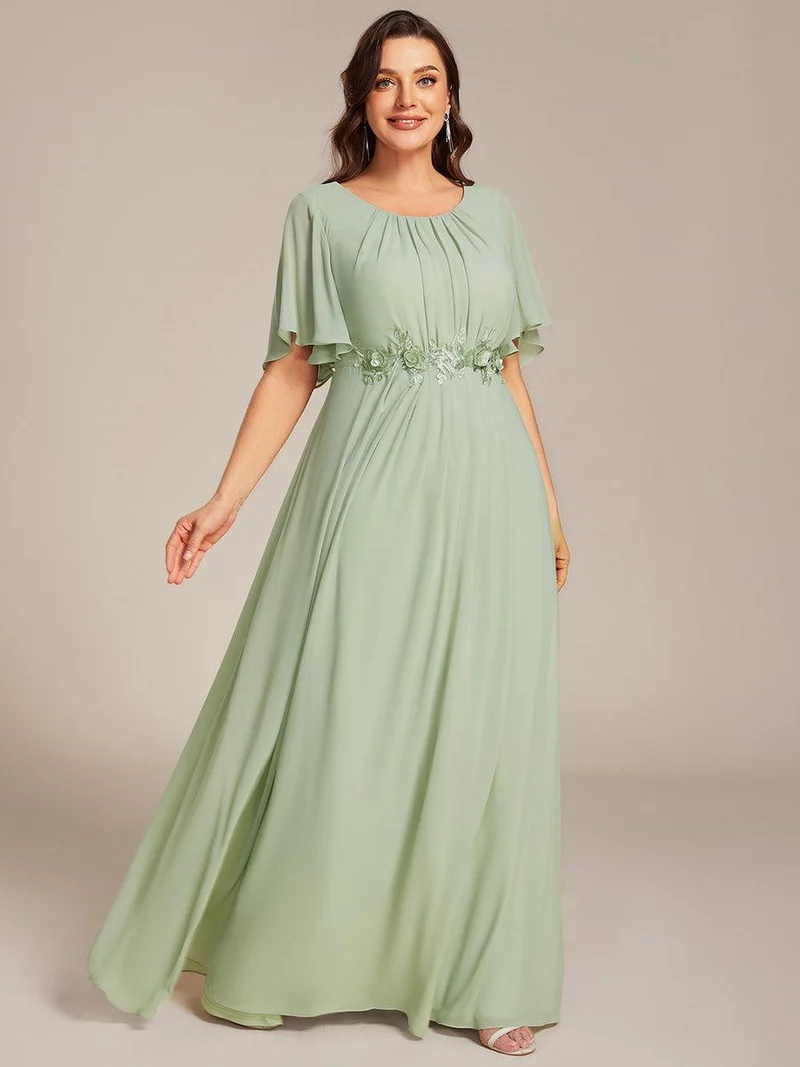 ever ASPYN|Robe de soirée trapèze à manches courtes et appliques plissées