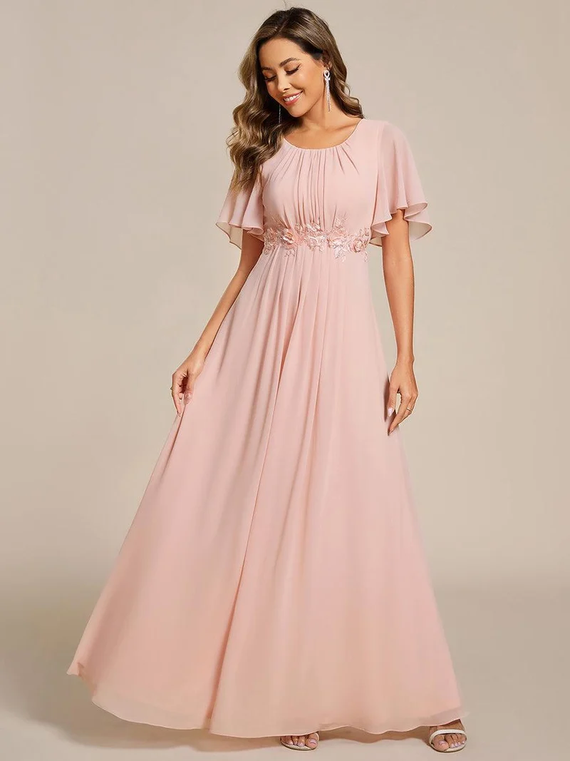 ever ASPYN|Robe de soirée trapèze à manches courtes et appliques plissées