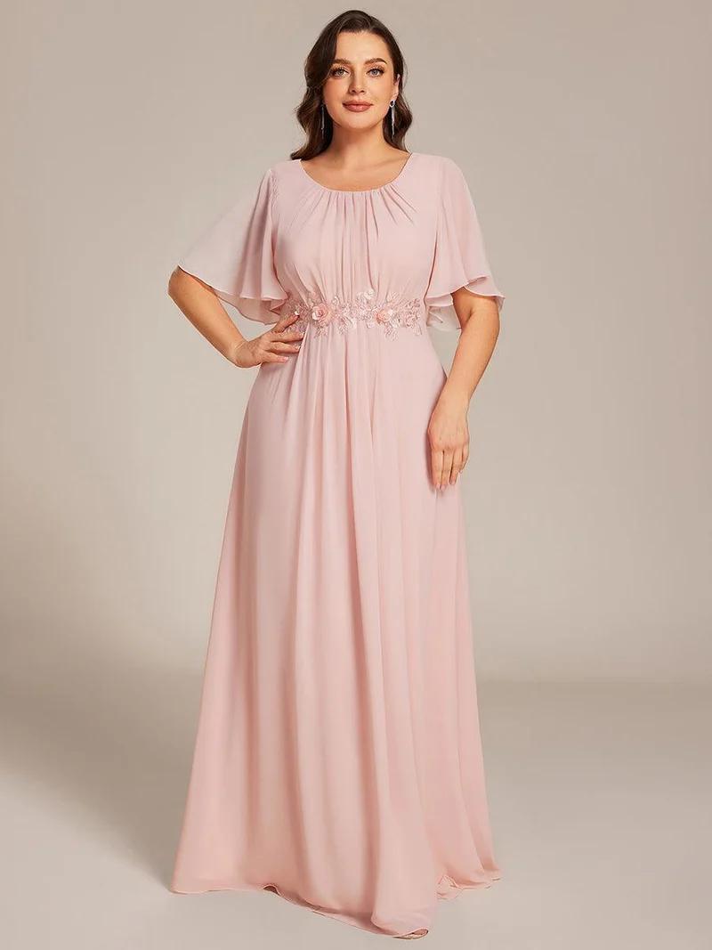 ever ASPYN|Robe de soirée trapèze à manches courtes et appliques plissées