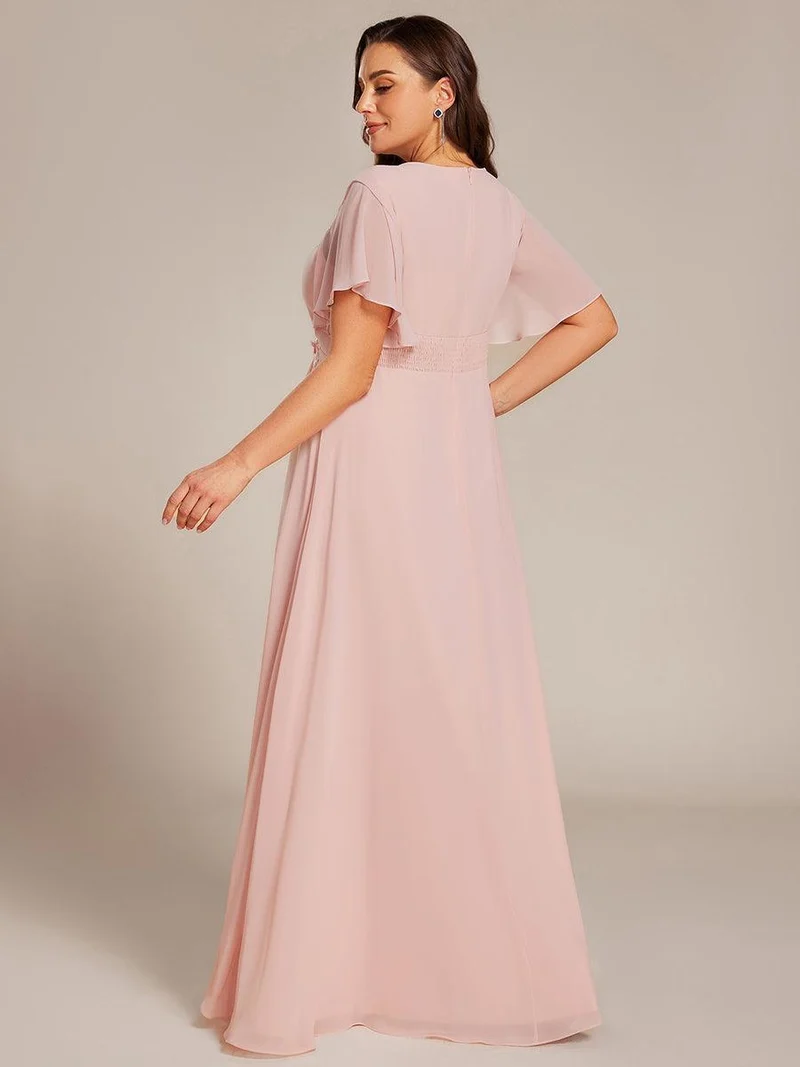 ever ASPYN|Robe de soirée trapèze à manches courtes et appliques plissées