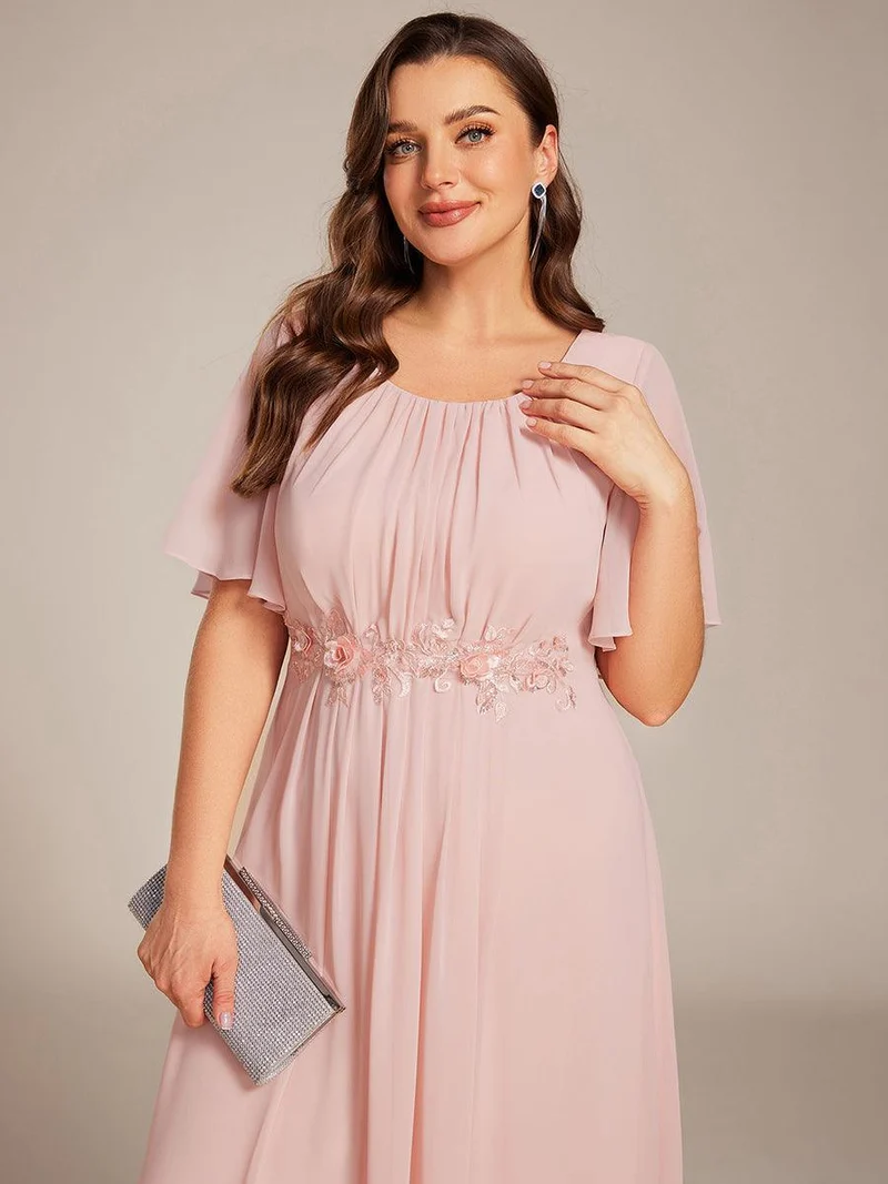 ever ASPYN|Robe de soirée trapèze à manches courtes et appliques plissées