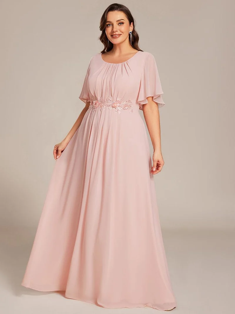 ever ASPYN|Robe de soirée trapèze à manches courtes et appliques plissées
