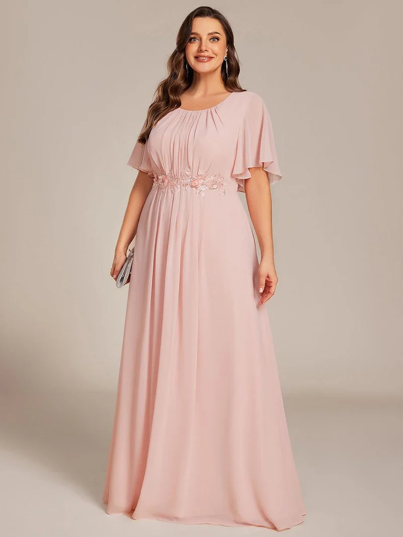 ever ASPYN|Robe de soirée trapèze à manches courtes et appliques plissées