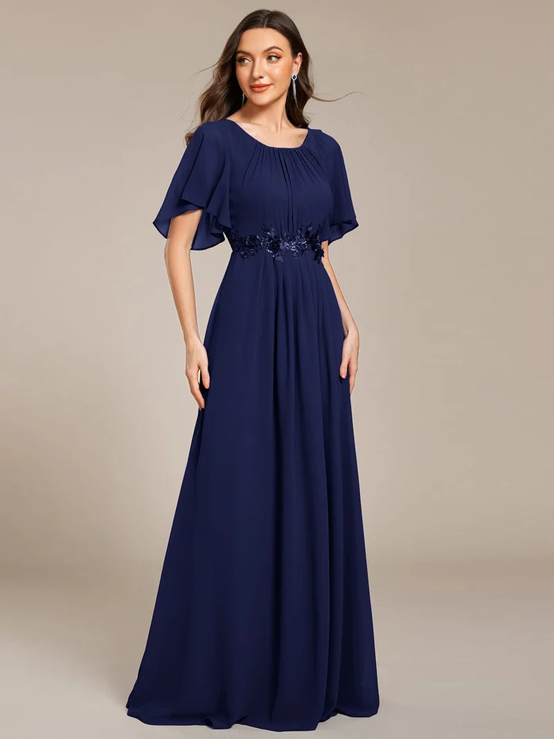 ever ASPYN|Robe de soirée trapèze à manches courtes et appliques plissées