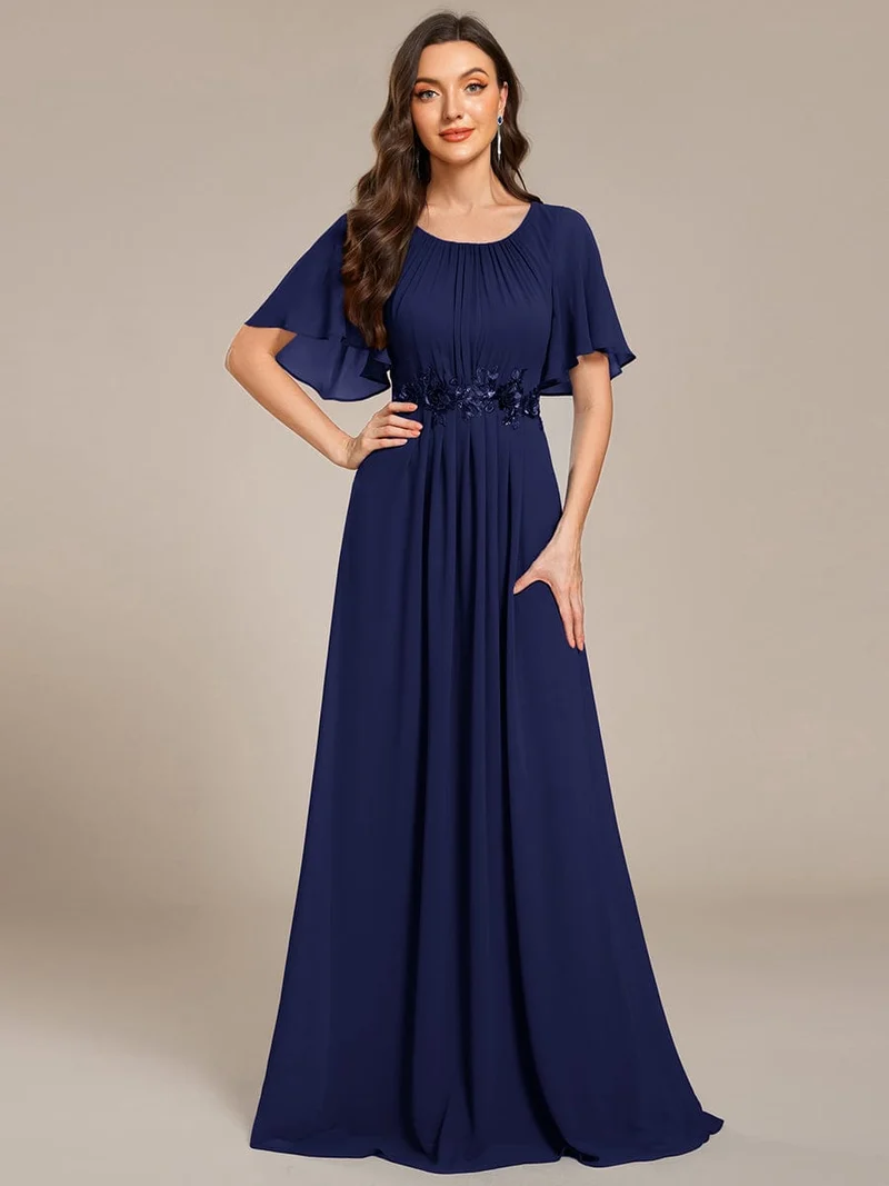 ever ASPYN|Robe de soirée trapèze à manches courtes et appliques plissées