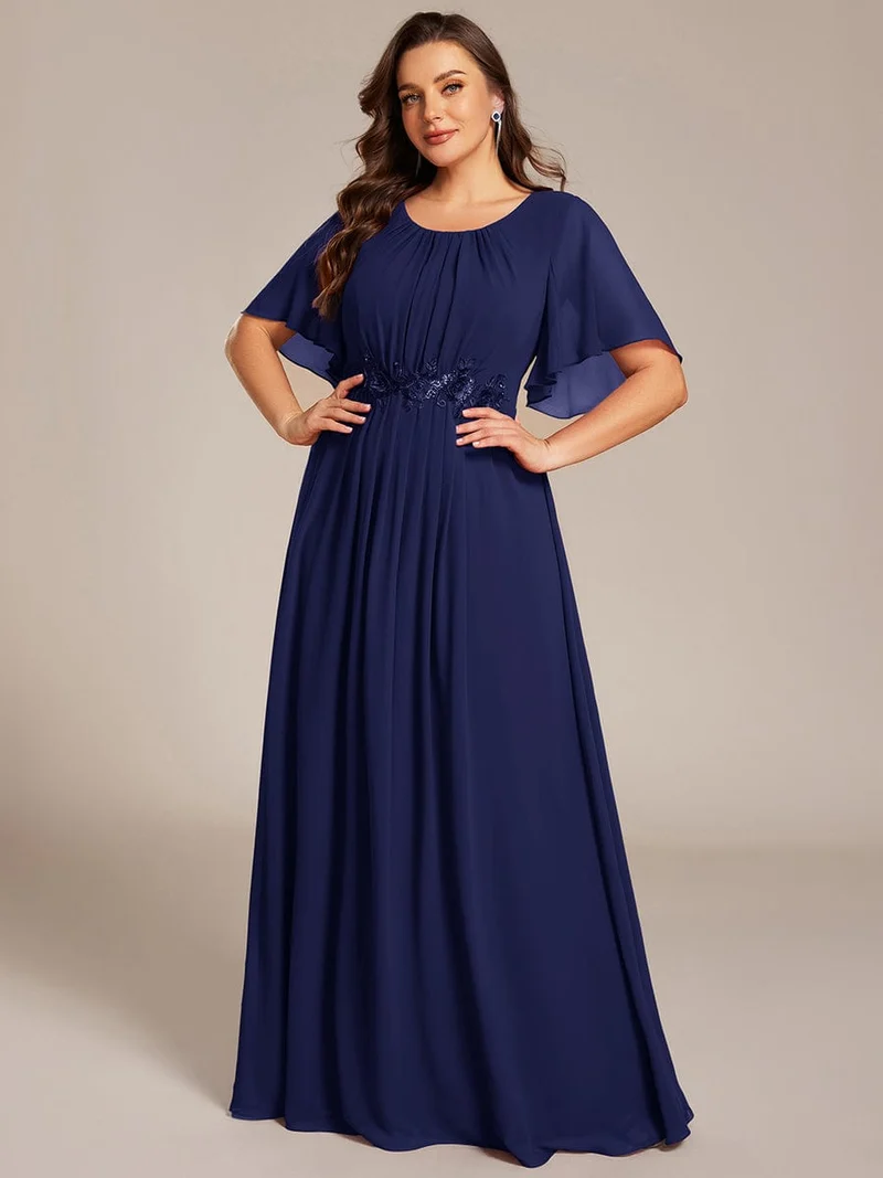 ever ASPYN|Robe de soirée trapèze à manches courtes et appliques plissées